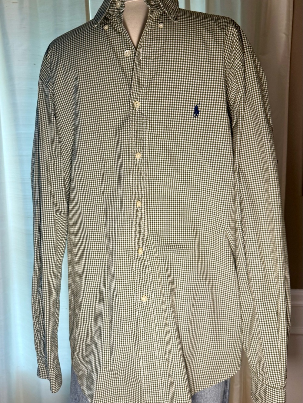 Ralph Lauren Green and White Gingham Button-Down Shirt